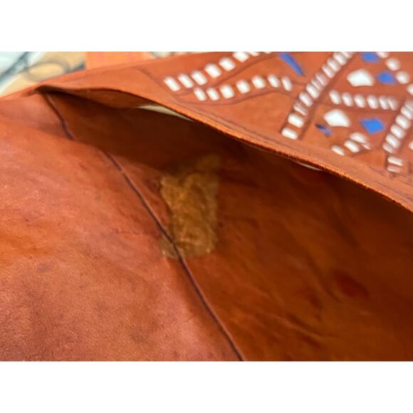 Tuareg Camel Skin Leather Handbag Handcrafted Morocco Boho Fringe Tassel - Picture 7 of 11